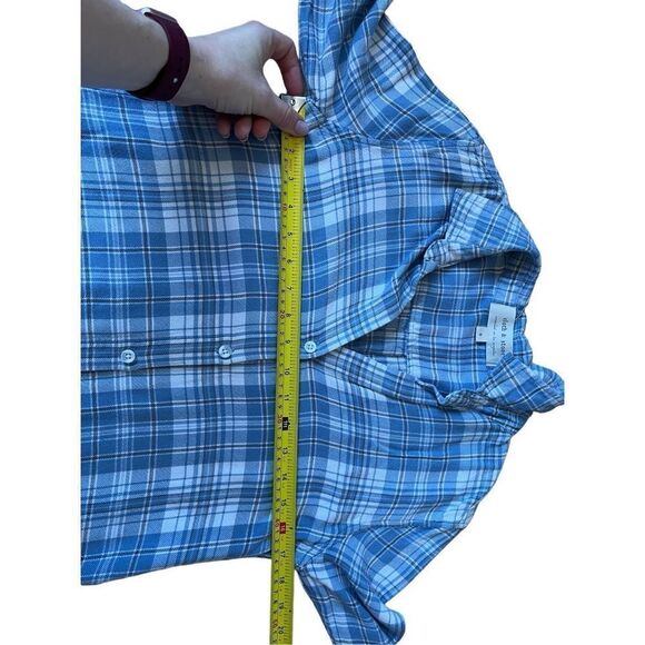 Anthropologie Cloth & Stone Woman’s Blue Plaid Flannel Shirt Button Front Fringe - Picture 3 of 7